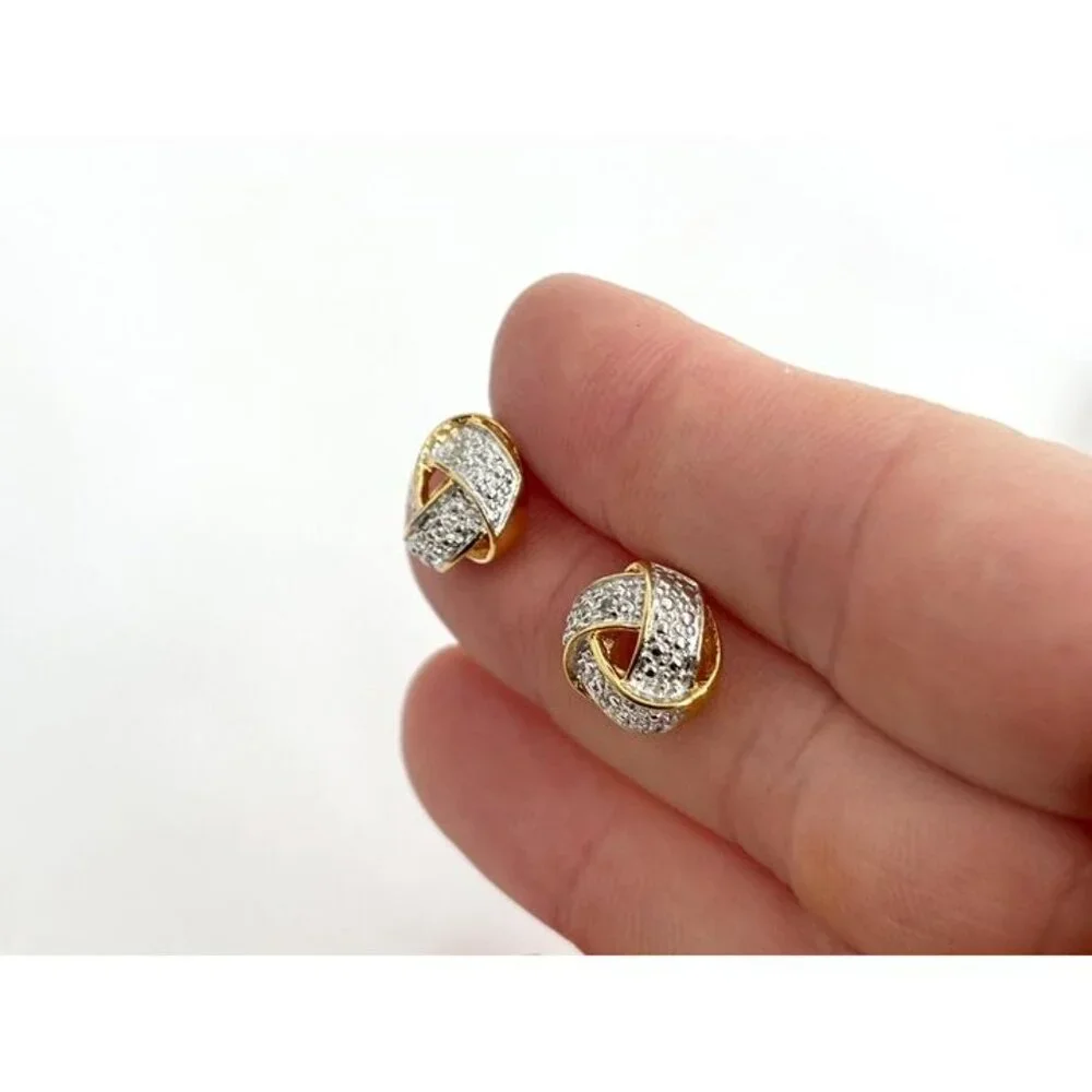 Gold Overlay Vermeil Love Knot Stud Sterling Silver 925 Post Back Stud Earrings - Picture 10 of 11